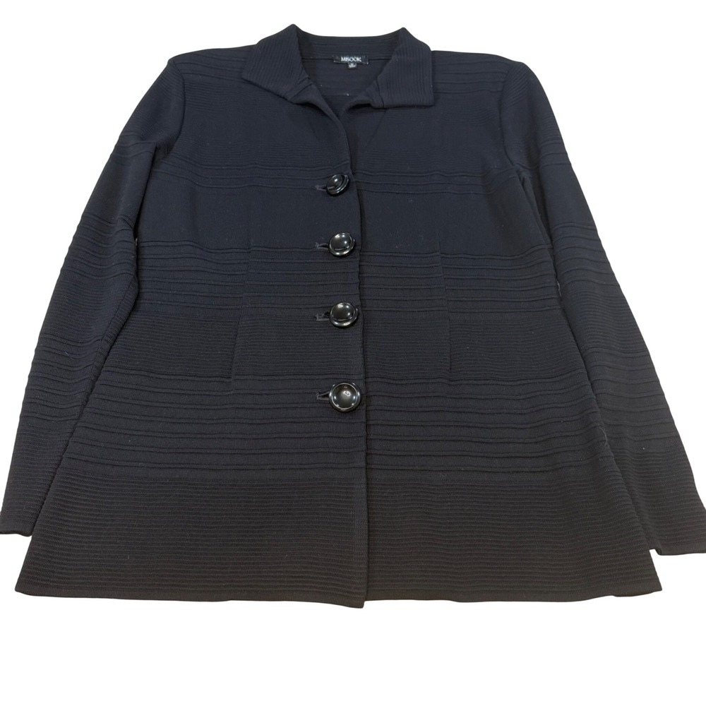 Misook Womens Black Blazer Knit Button Front Jacket Cardigan Collared‎ Size M